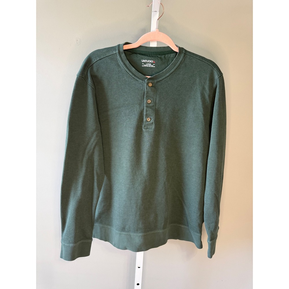 UNTUCKit Men's Green Long Sleeve Henley Shirt Size L Untucked Fit  Button‎ Neck